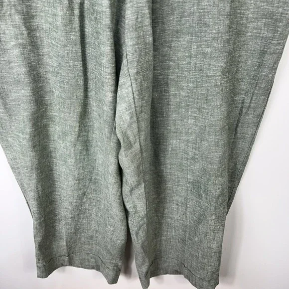 Jones New York Women 1X Crop Ankle Pants Linen Blend green White Cuffed elastic - Picture 3 of 9